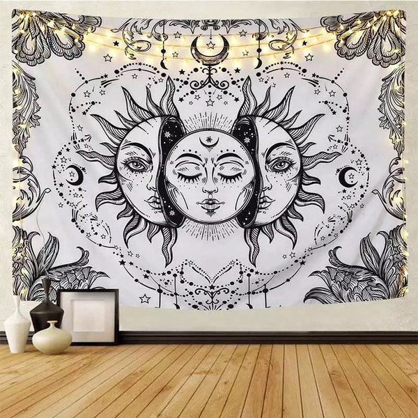 Sun and Moon Wall Tapestry White