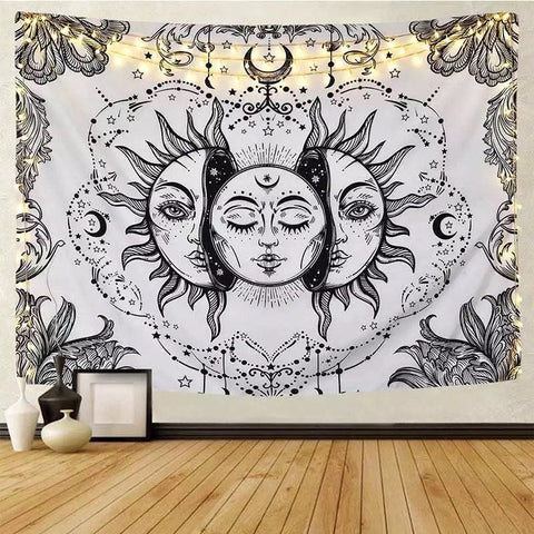 Sun and Moon Wall Tapestry White