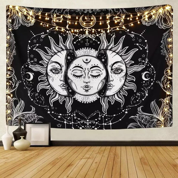 Sun and Moon Wall Tapestry White