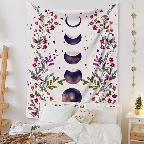 Moon Phase Floral Wall Tapestry