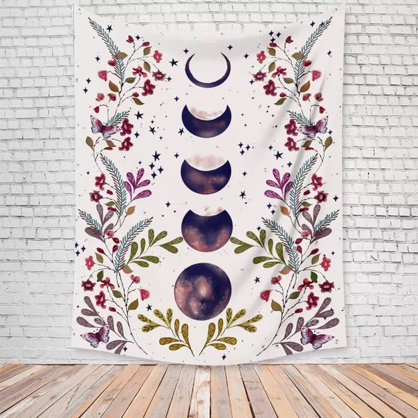 Moon Phase Floral Wall Tapestry