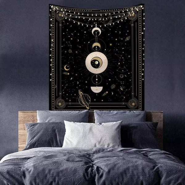 Moon Phase Wall Tapestry Black